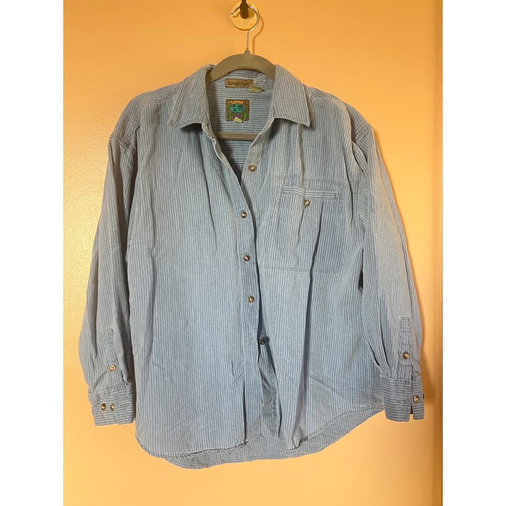 Royal Robbins World Vtg 90s 100% Cotton Blue Stripe Button Down Shirt Made HK M